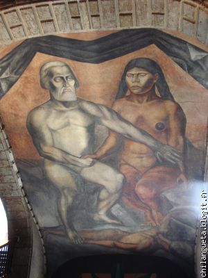 mural de Orozco: Cortés y la Malinche, sa maîtresse indienne